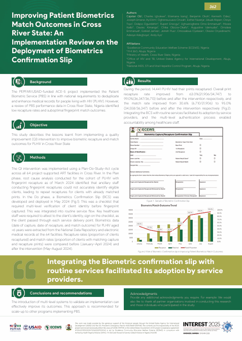 Improving Patient Biometrics Match Outcomes in Cross River State: An Implementation Review on the Deployment of Biometrics Confirmation Slip