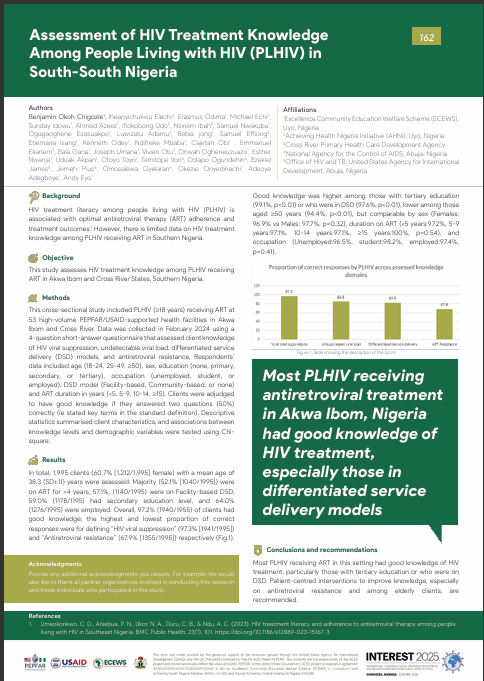 Assessment of HIV Treatment Knowledge Among People Living with HIV (PLHIV) in  South-South Nigeria