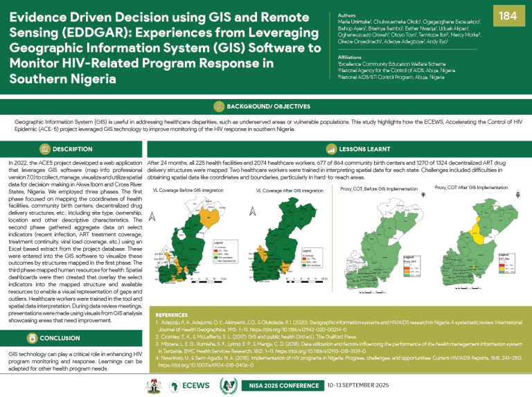 Evidence Driven Decision using GIS and Remote  Sensing (EDDGAR): Experiences from Leveraging  Geographic Information System (GIS) Software to  Monitor HIV-Related Program Response in  Southern Nigeria